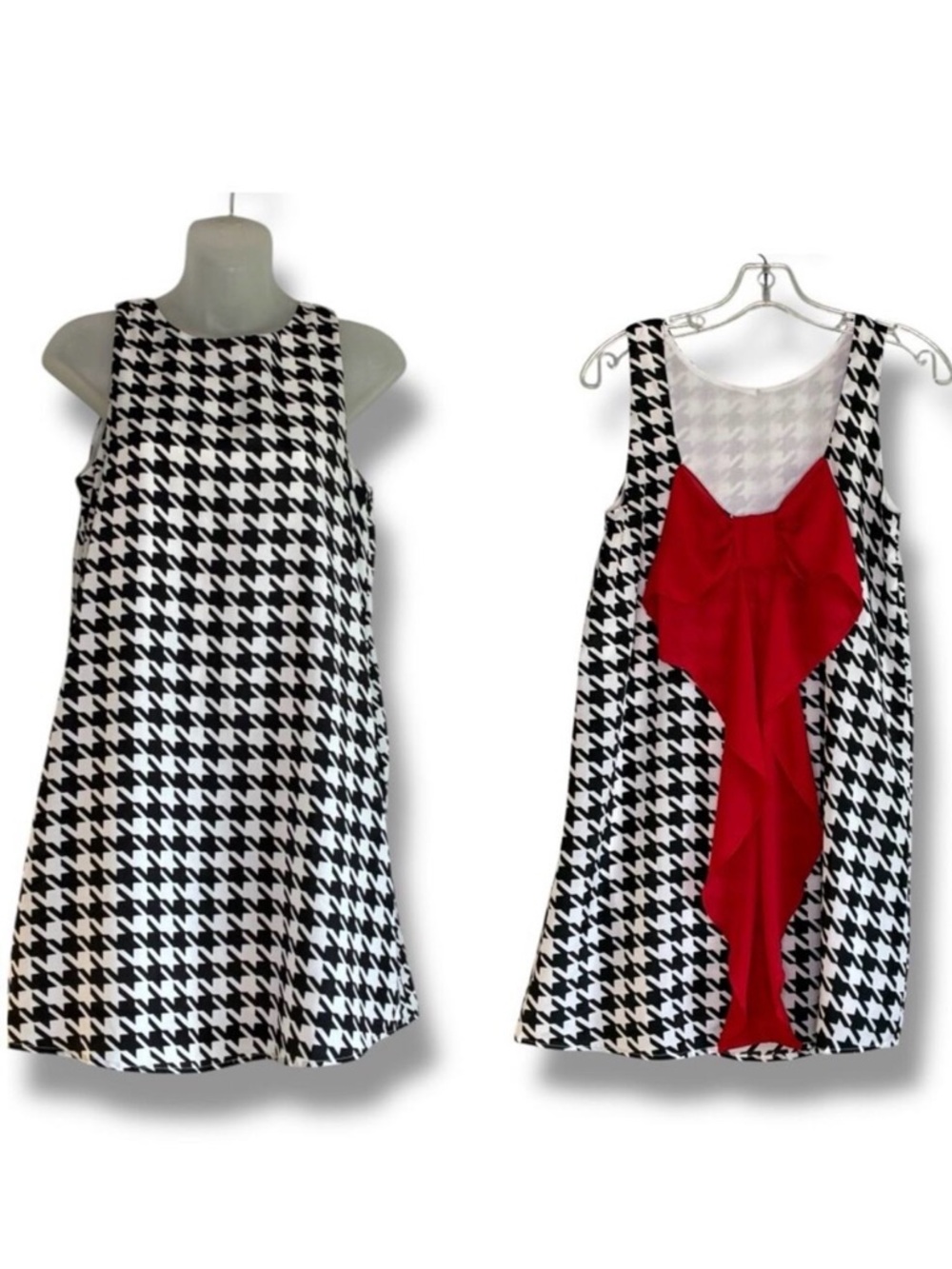 Anthropologie Everly houndstooth sleeveless dress with large red back bow